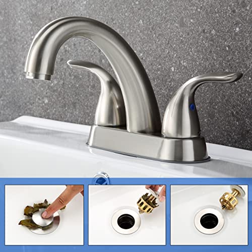 J-HVA 2 Handle Bathroom Sink Faucet, with Pop up Drain & Supply Lines, 4 Inch Centerset Brushed Nickel Faucet for Lavatory Bathroom Sink, Professional Modern Vessel Deck Mount Vanity rv Faucet - Image 4
