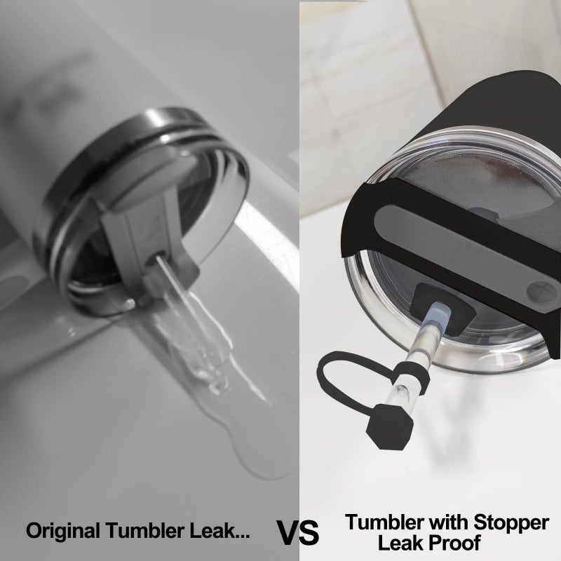 DUNLAGUE Silicone Spill Stopper Set Compatible with Stanley Cup 2.0 30oz & 40oz with Straw Cover (Set of 2  Black) - Image 4