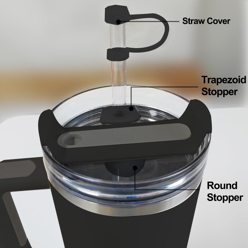 DUNLAGUE Silicone Spill Stopper Set Compatible with Stanley Cup 2.0 30oz & 40oz with Straw Cover (Set of 2  Black) - Image 2