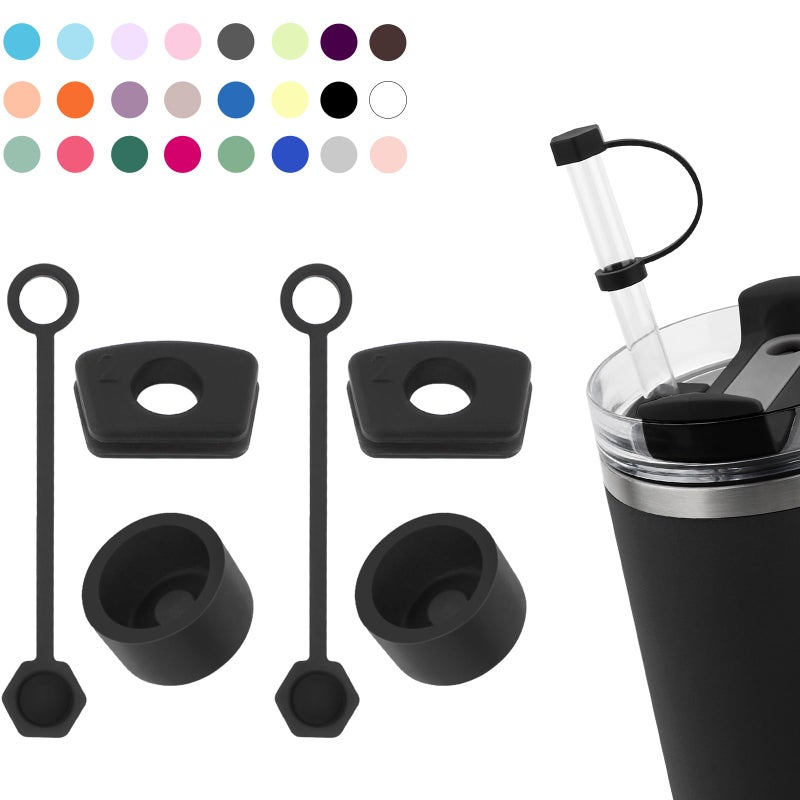 DUNLAGUE Silicone Spill Stopper Set Compatible with Stanley Cup 2.0 30oz & 40oz with Straw Cover (Set of 2  Black) - Image 1