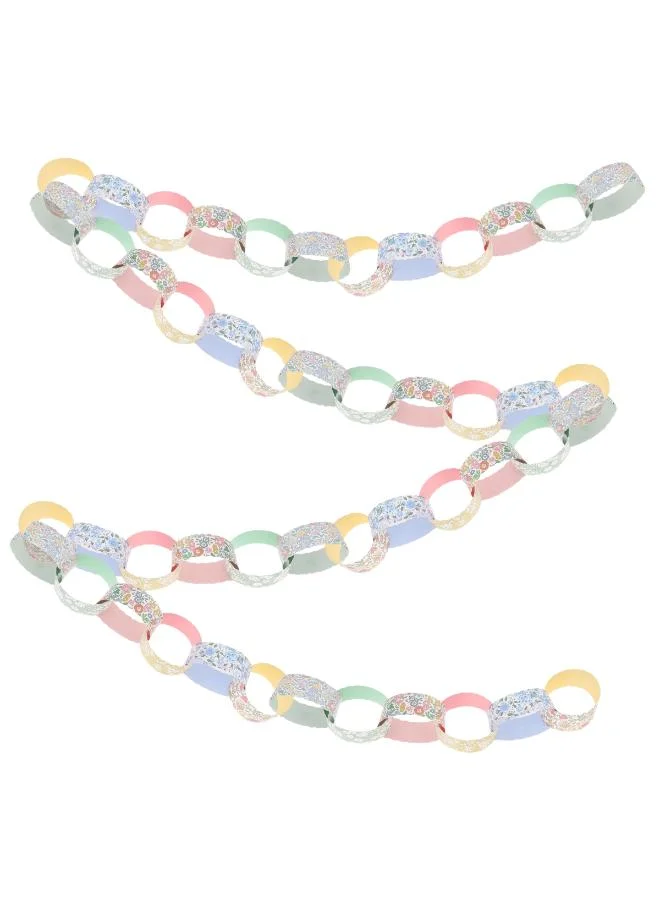 x Liberty Scalloped Paper Chains Set - 48 Liberty Floral Paper Chain Links with Sage Green Velvet Ribbon, Stylish Spring Decoration for Easter, Parties, Mantels & Doorways