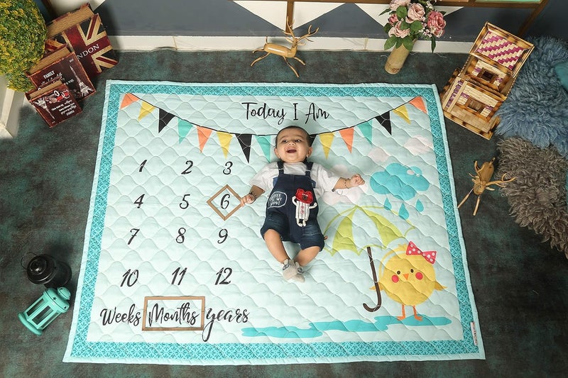 NEW COMERS NEW COMERS Milestone Baby Blanket for All Season Multiuse Cotton Blanket with Props Wooden Rings for WinterAc RoomSummer Blankets for KidsNew Born Monthly Photoshoot135x115x2cm_506 