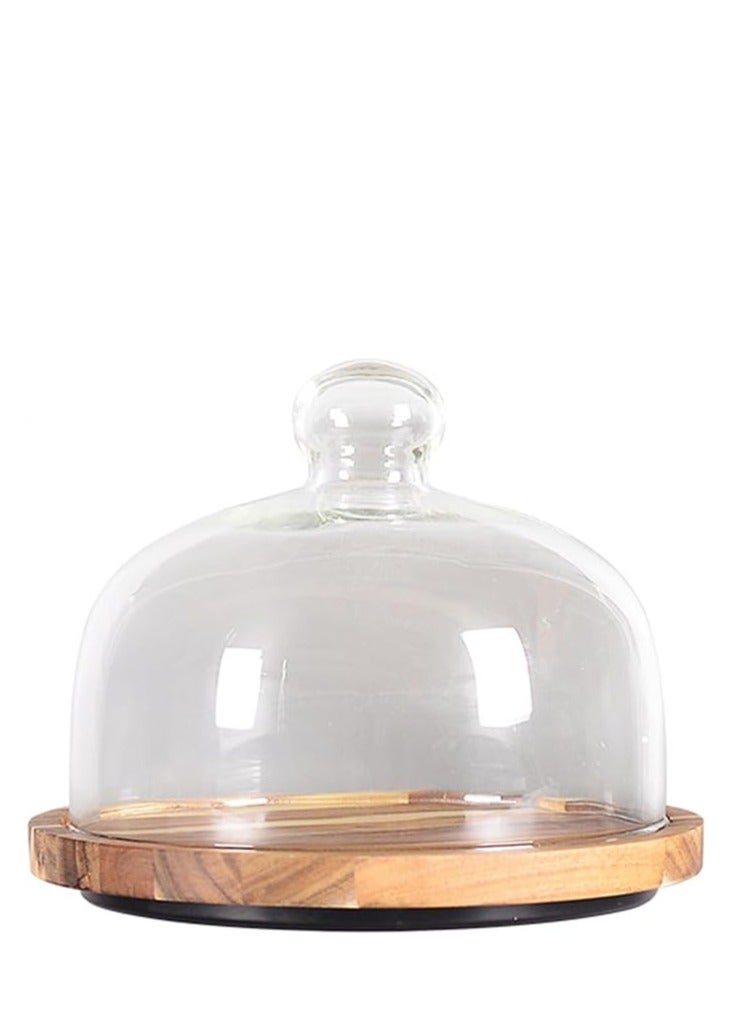 Rotating Cake Stand with Glass Dome Lid – Acacia Wood Cake Holder Plate for Display, Elegant Dessert Stand for Weddings, Birthday Parties, Special Occasions, Baking Gifts, Wedding Cake Display, Premium Home Decor, Cake Presentation, Cupcake Stand, and Serving Tray  - Image 1