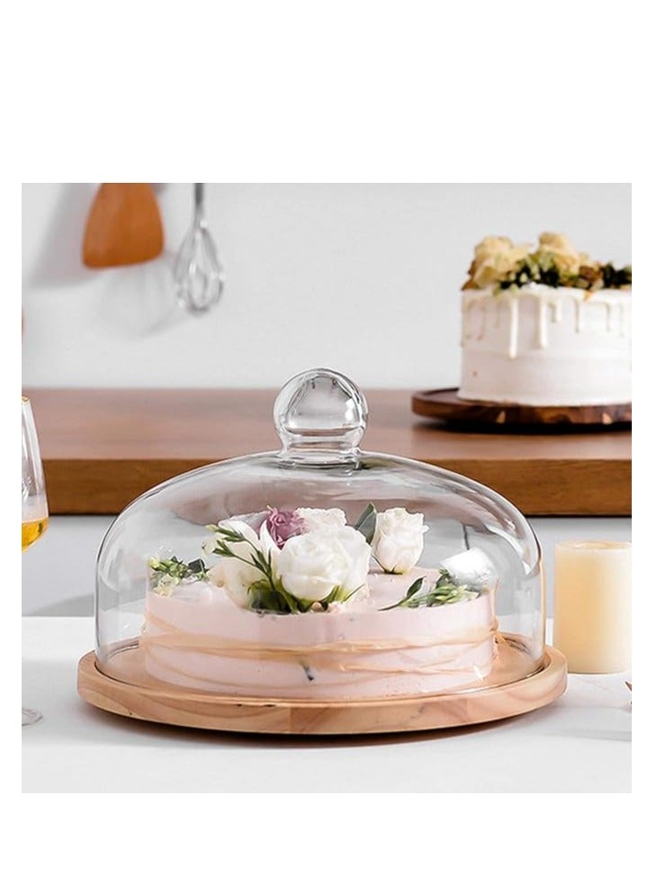 Rotating Cake Stand with Glass Dome Lid – Acacia Wood Cake Holder Plate for Display, Elegant Dessert Stand for Weddings, Birthday Parties, Special Occasions, Baking Gifts, Wedding Cake Display, Premium Home Decor, Cake Presentation, Cupcake Stand, and Serving Tray  - Image 2