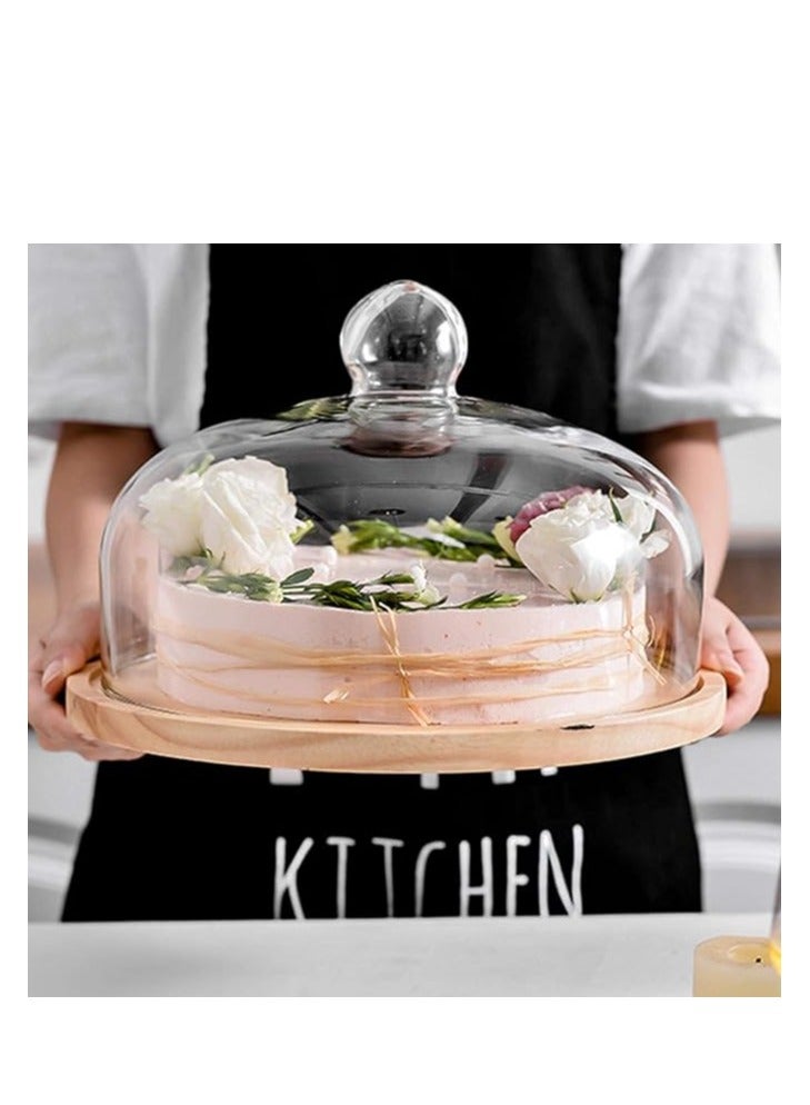 Rotating Cake Stand with Glass Dome Lid – Acacia Wood Cake Holder Plate for Display, Elegant Dessert Stand for Weddings, Birthday Parties, Special Occasions, Baking Gifts, Wedding Cake Display, Premium Home Decor, Cake Presentation, Cupcake Stand, and Serving Tray  - Image 5