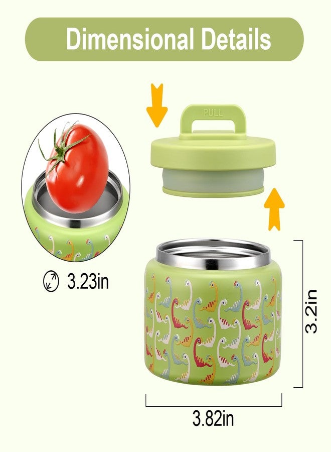 JXXM 8 Oz Thermo Food Jar for Hot & Cold Food for Kids, Insulated Lunch Containers Hot Food Jar,Leak-Proof Vacuum Stainless Steel Wide Mouth Lunch Soup Thermo for School (Green-Colorful Dinosaur) - Image 2