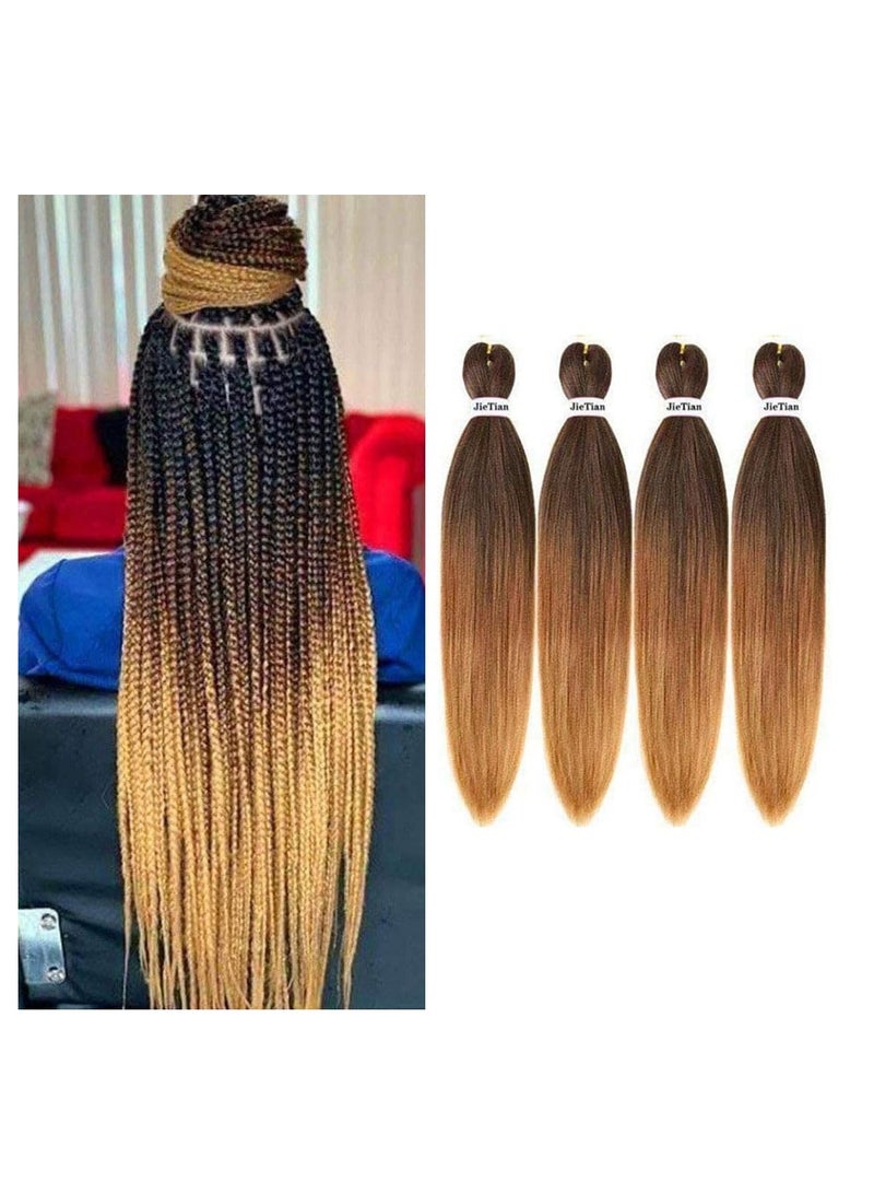Estelle Braid Stretched Hair Extension Braiding Hair Braid Professional Hair Yaki Synthetic Hair 26 Inch Black Brown 4 Pieces - Image 1