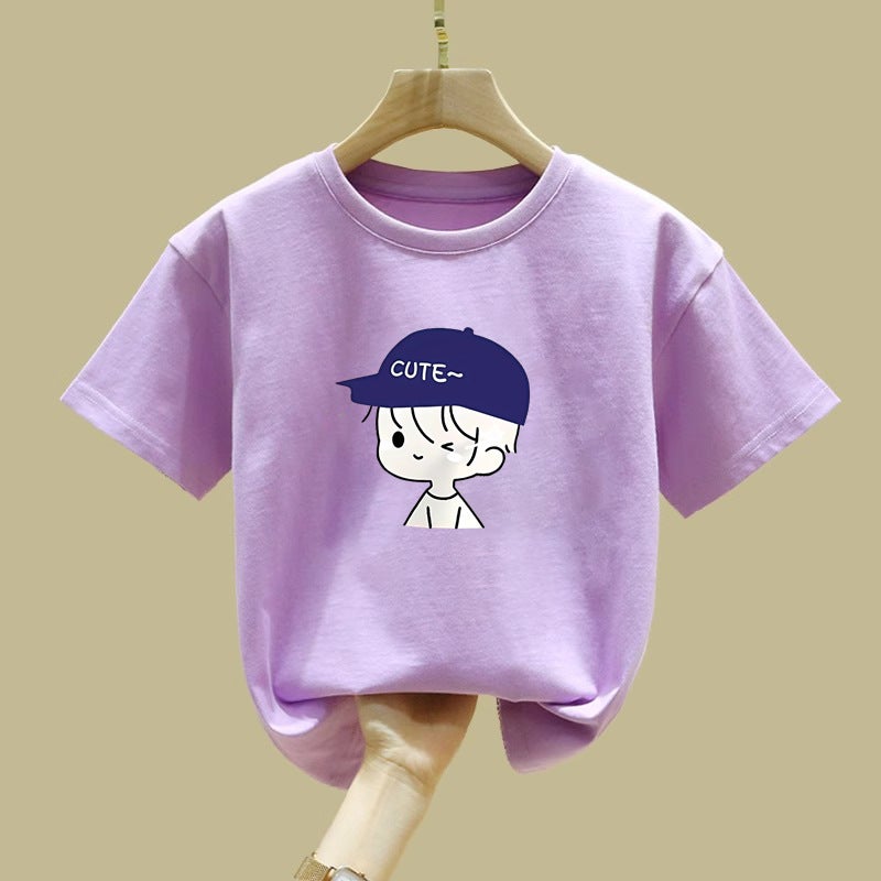 2141# Boys Short-Sleeved T-Shirt Boys Summer Children'S T-Shirt Baby White Cotton Base Top - Image 5