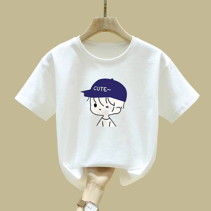 2141# Boys Short-Sleeved T-Shirt Boys Summer Children'S T-Shirt Baby White Cotton Base Top - Image 2
