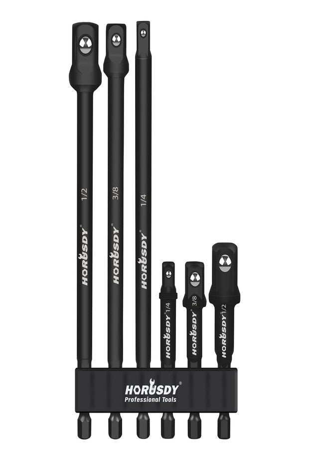 HORUSDY 6-Piece Impact Sockets Adapter Sets, 3-Inch and 6-Inch Hex Shank 1/4" 3/8" 1/2" - Image 1