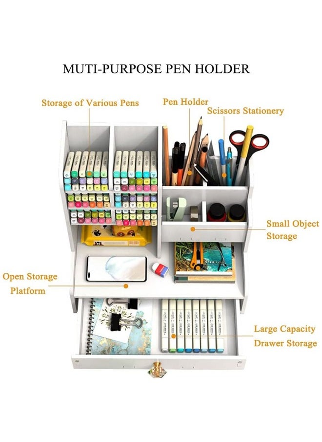 ZCM-HAPPY - Multipurpose White Office Storage Box – Large Capacity DIY Desk Organizer, Pen Holder and Stationery Organizer for Office and Study Room (25x15x25 cm) - Image 1