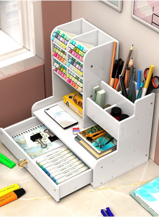 ZCM-HAPPY - Multipurpose White Office Storage Box – Large Capacity DIY Desk Organizer, Pen Holder and Stationery Organizer for Office and Study Room (25x15x25 cm) - Image 1