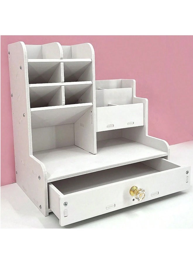 ZCM-HAPPY - Multipurpose White Office Storage Box – Large Capacity DIY Desk Organizer, Pen Holder and Stationery Organizer for Office and Study Room (25x15x25 cm) - Image 1