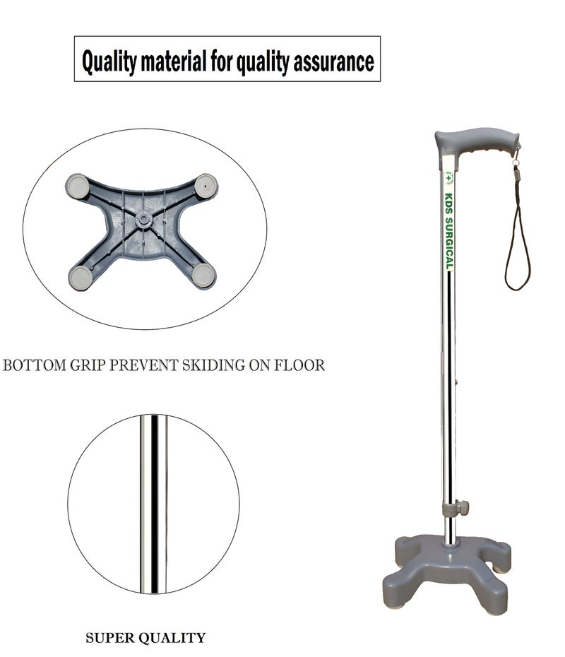 Kds Surgical 4 Leg Qaudripod Chroome Walking Stick with Dori- Unisex - Image 5