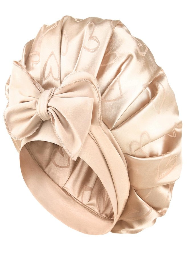 YANIBEST Adjustable Satin Bonnet for Sleeping, Double Layer Silk Bonnet with Tie Band for Women, Sleep Cap Curly Natural Hair, Champagne - Image 1