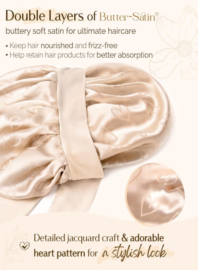 YANIBEST Adjustable Satin Bonnet for Sleeping, Double Layer Silk Bonnet with Tie Band for Women, Sleep Cap Curly Natural Hair, Champagne - Image 2