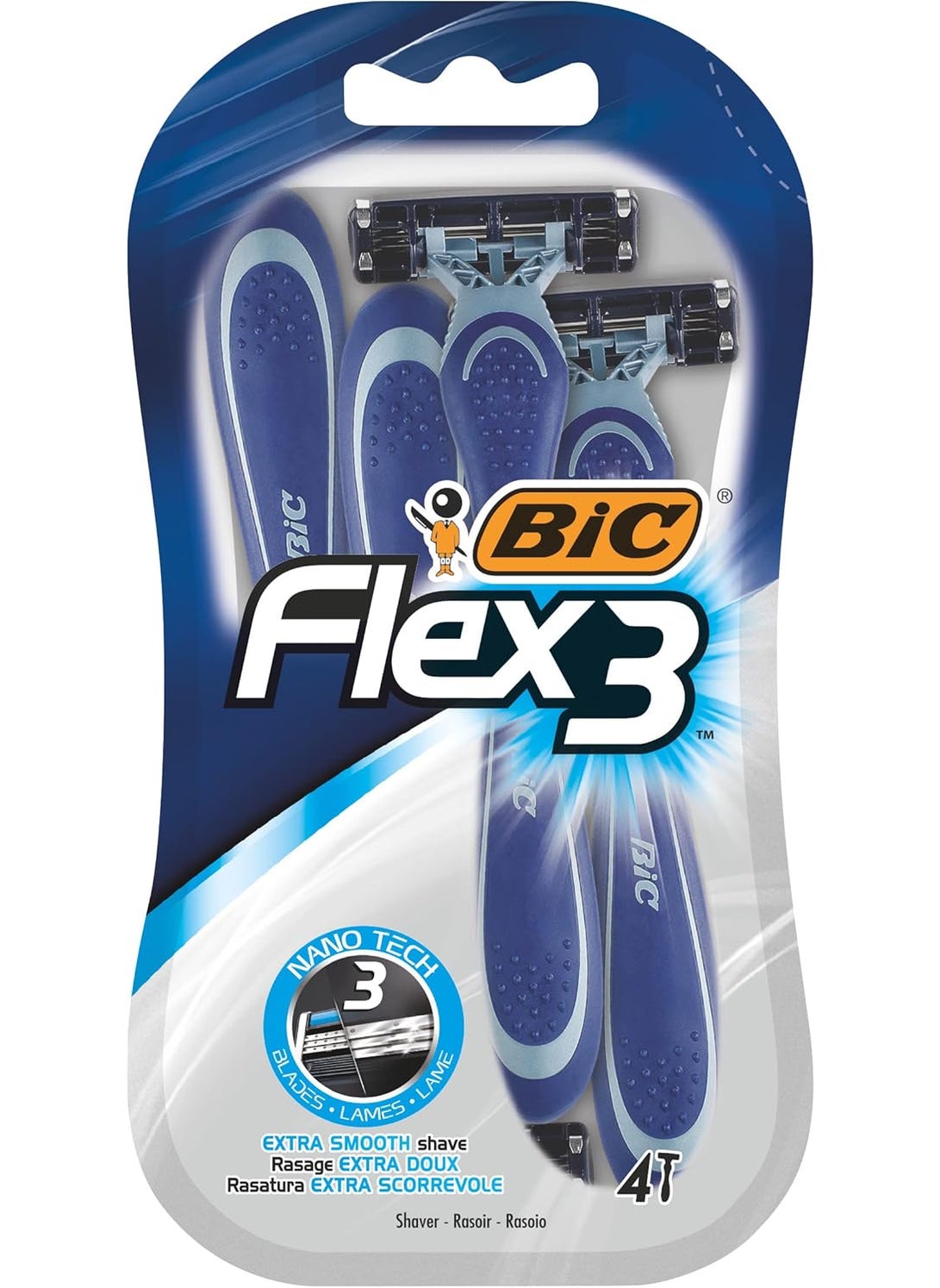 Bic - BIC Flex 3 Triple Blade Razor Blades for Men with Moving Blade Heads for a Close and Soft Shave Pack of 4 - Image 1