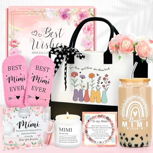 Saineron Mimi Gifts For Grandma Gifts For Grandma Birthday Gift Ideas Include Mimi Bracelet Tote Bag Cup Candle Socks Acrylic Puzzle For Mothers Day Christmas Easter - Image 1