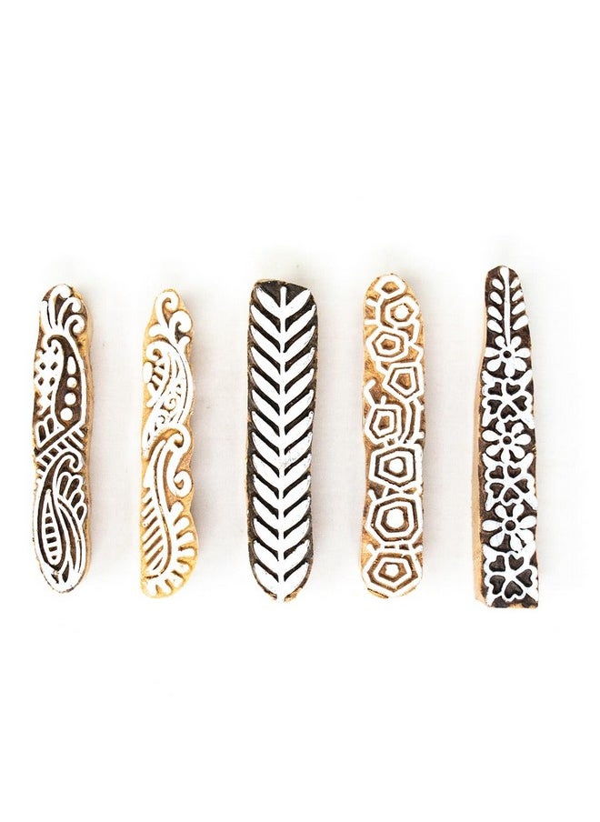 Hashcart Hashcart | Set of 5 | Wooden Stamp Block, Printing Stamp Design Set | Block for Printing Saree Border | Dresses, Craft Card Making, Scrapbook, Clay Pottery  - Image 2