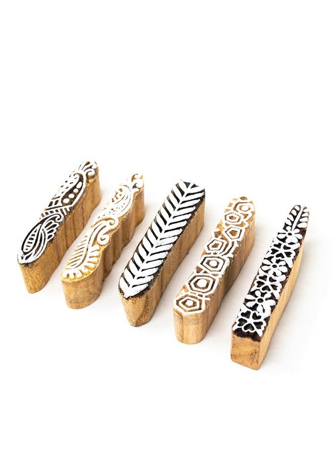 Hashcart Hashcart | Set of 5 | Wooden Stamp Block, Printing Stamp Design Set | Block for Printing Saree Border | Dresses, Craft Card Making, Scrapbook, Clay Pottery  - Image 1