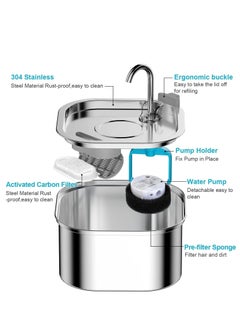 Arabest Cat Fountain, Stainless Steel, 3.2 Litre Drinking Fountain for Cats, Dogs, with Water Pump, Pump and Replacement Filter  - Image 4