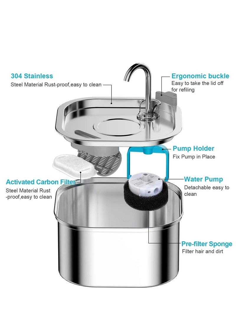 Arabest Cat Fountain, Stainless Steel, 3.2 Litre Drinking Fountain for Cats, Dogs, with Water Pump, Pump and Replacement Filter  - Image 4