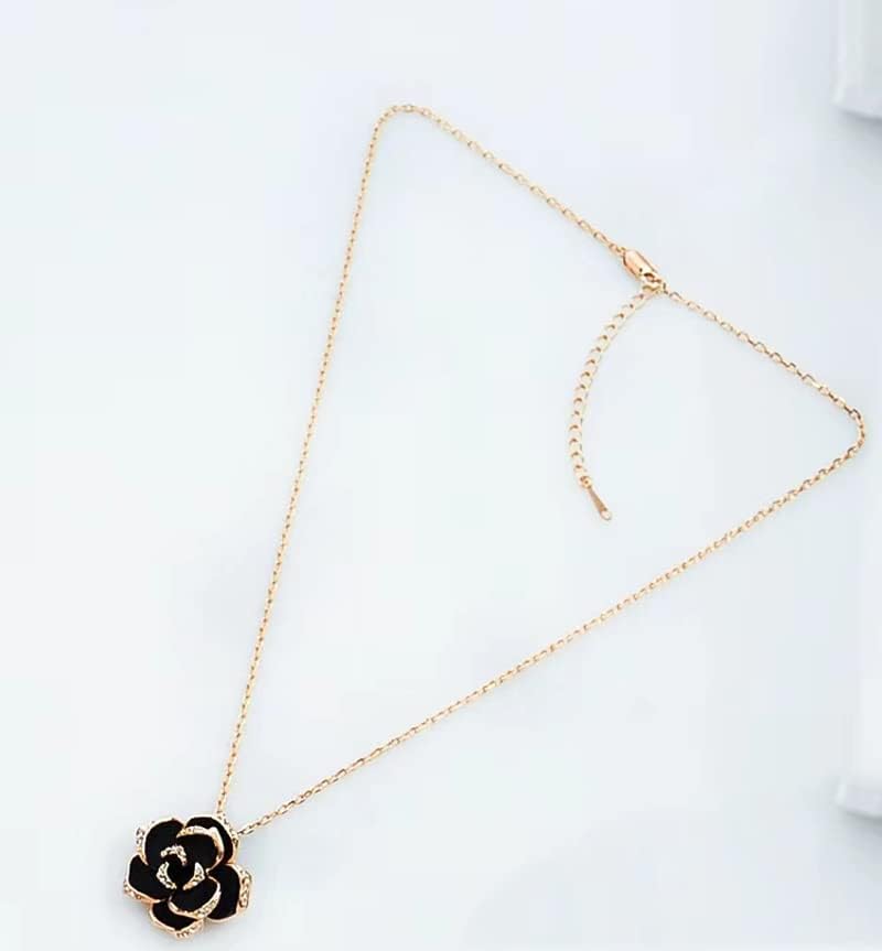SCIENISH Gold Plated Rose Flower Necklace Earrings Set with Ring - Black - Image 4