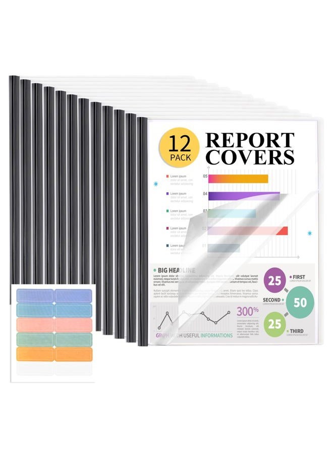 Utron 12 Pack Report Covers, 70 Sheet Capacity Presentation Folders, Port Folder for A4 and Letter Size Paper, Clear Report Covers with Sliding Bar - Image 1