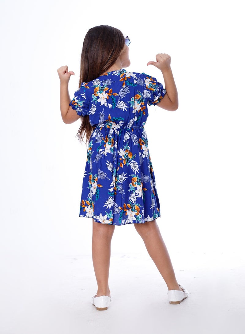 بيبو_فستان نص كم استيك كروس_أزرق - Image 3