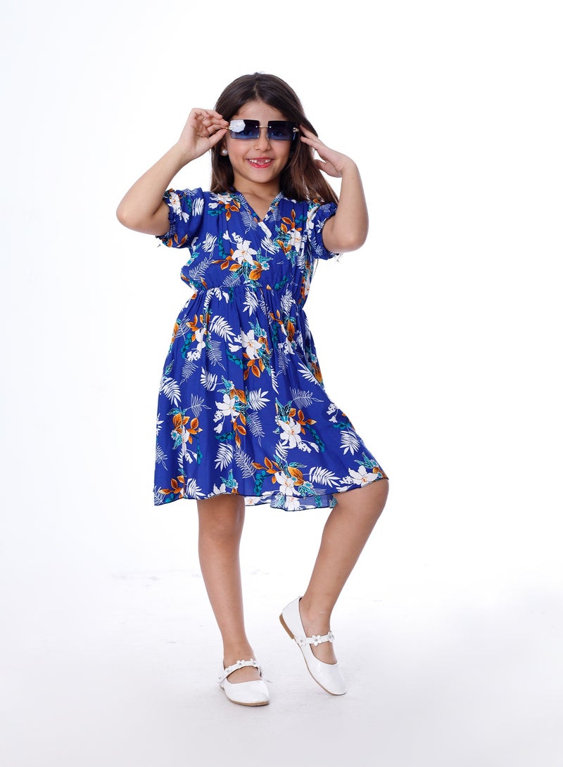 بيبو_فستان نص كم استيك كروس_أزرق - Image 1