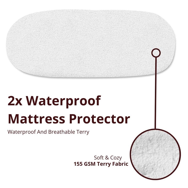 Hajran Linen 2x 100% Waterproof Moses Basket Mattress Protector with 155 GSM Terry Towelling Fabric - Soft, Non-Noisy & Non-Allergenic Fitted Sheet (73-76 x 28-30 cm) - Image 2