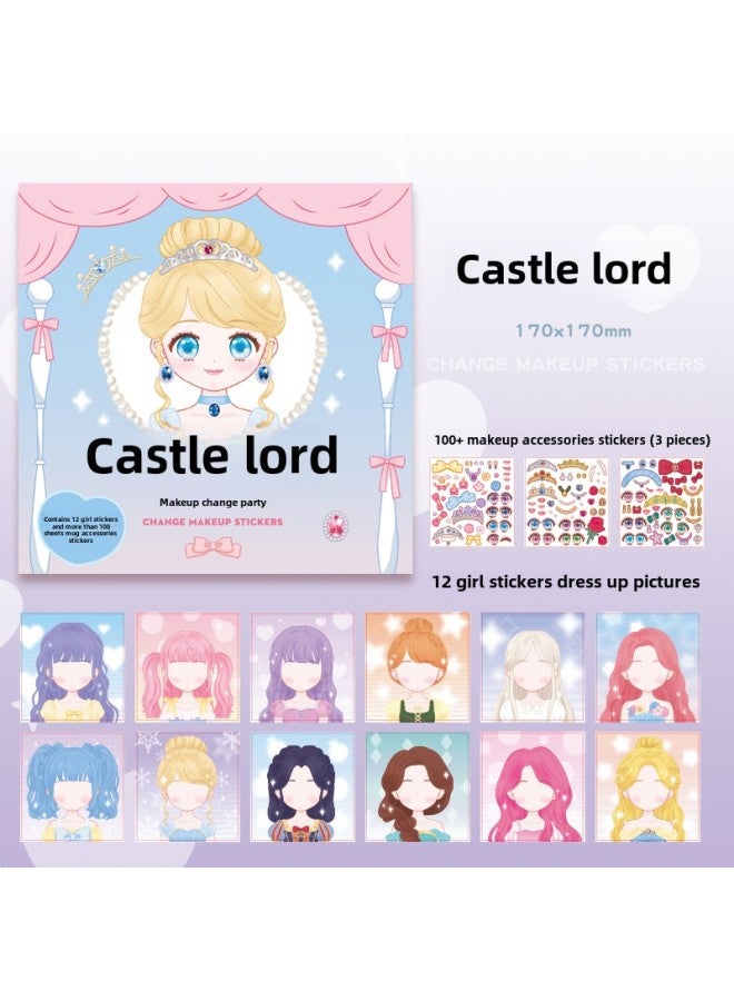 Princess Dress Up Sticker Book Girls Children's Educational Toys 3 To 6 Years Old Beautiful Girl Figure Makeup Book Sticker-Color:Castle Princess (3 Makeup Accessories + 12 Girls Stickers)  - Image 1