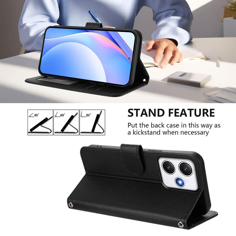 إيروريكس جراب هاتف جلدي بتقنية RFID مطبوع عليه صورة باندا قمامة مع حبل لهاتف Redmi 12 4G / 12 5G العالمي / الهندي (أسود) - Image 4