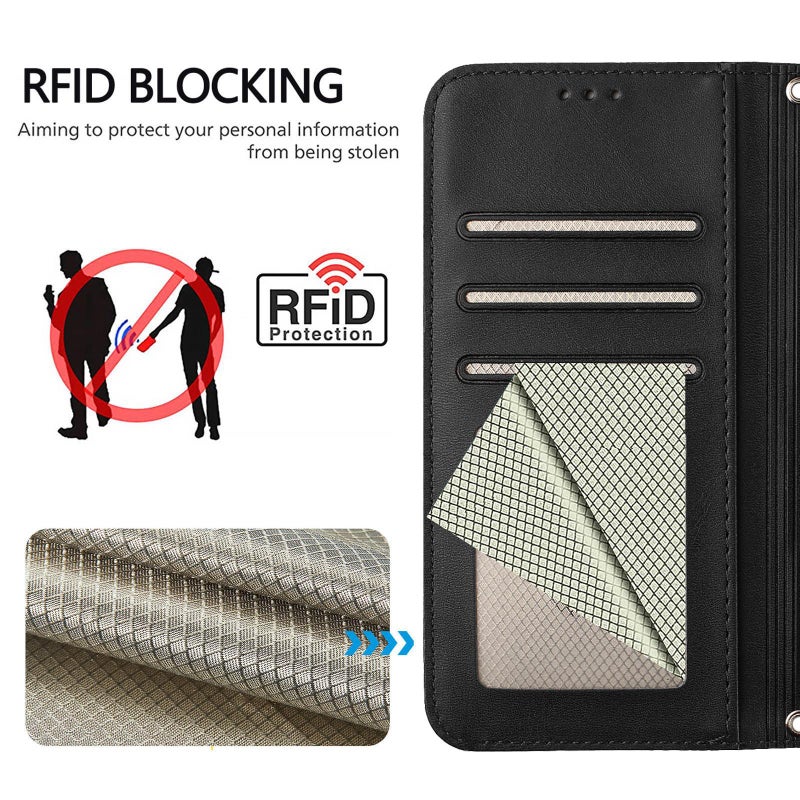 إيروريكس جراب هاتف جلدي بتقنية RFID مطبوع عليه صورة باندا قمامة مع حبل لهاتف Redmi 12 4G / 12 5G العالمي / الهندي (أسود) - Image 5