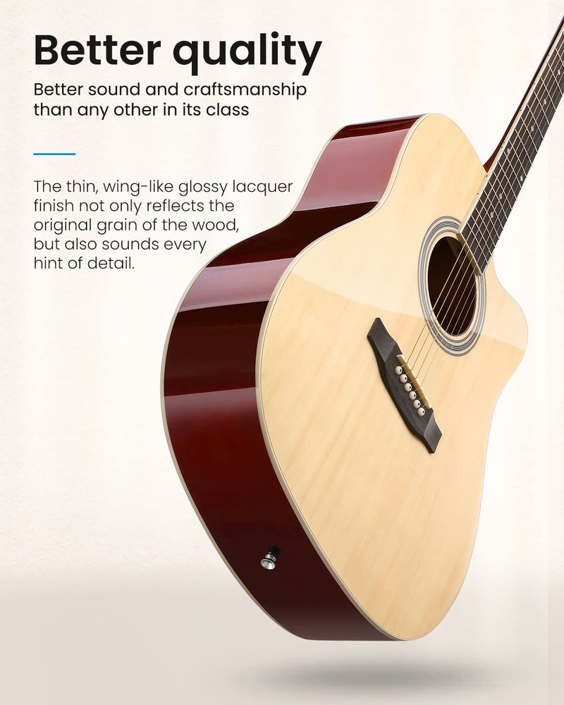 Moukey 41" Acoustic Guitar for Beginners Adults 4/4 Guitarra Acustica with Chord Poster, Gig Bag, Tuner,Steel Strings, Capo, Strap, Natural - Image 3