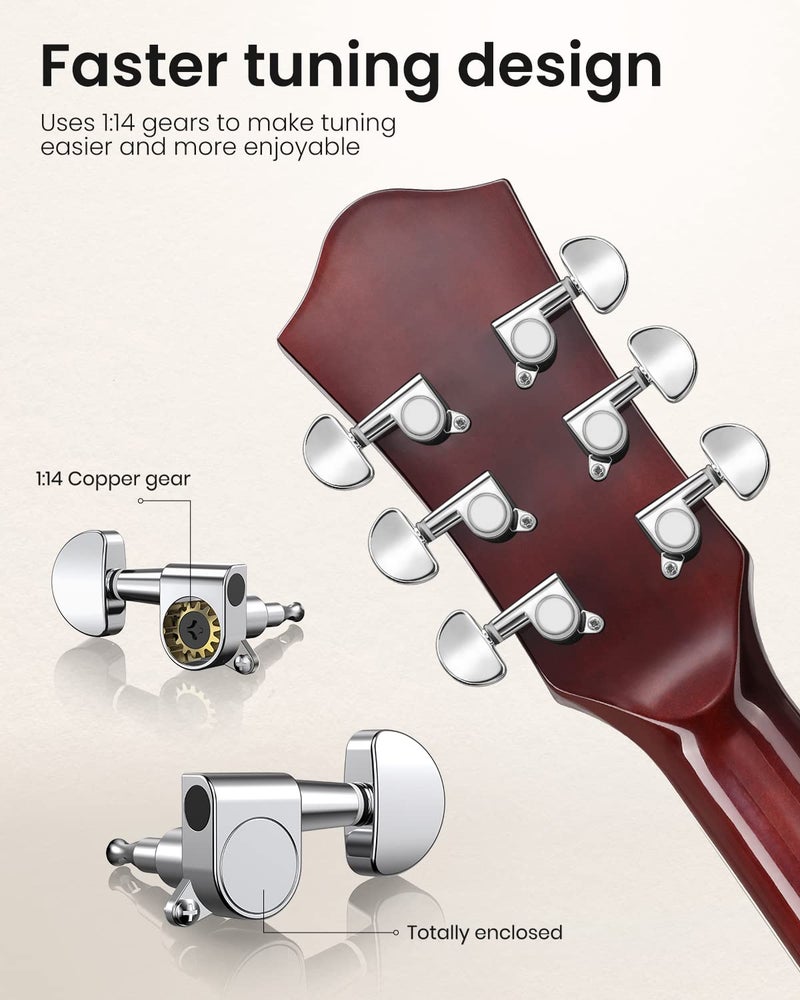 Moukey 41" Acoustic Guitar for Beginners Adults 4/4 Guitarra Acustica with Chord Poster, Gig Bag, Tuner,Steel Strings, Capo, Strap, Natural - Image 4