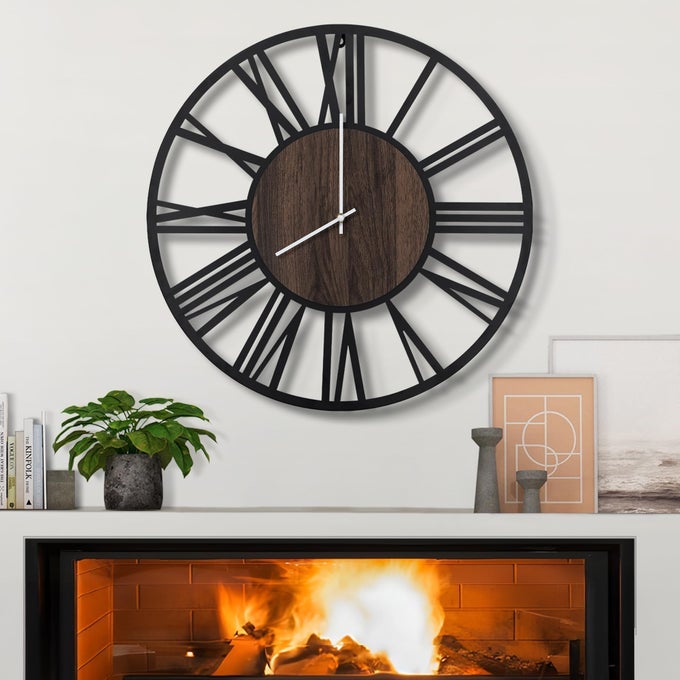LARGE WALL CLOCKSSILENTNON TICKINGBATTERY OPERATED SMALL VINTAGE ROUND MODERN WOOD WALL CLOCK FOR LIVING ROOM BEDROOMKITCHENFARMHOUSEOFFICE DECOR135 INCHBLACKROMAN NUMERALS
