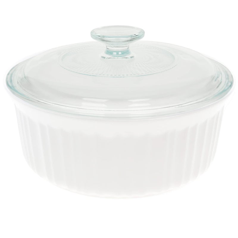 CorningWare FS5 15qt14L Round French White Casserole Dish G5C 15qt French White Fluted Glass Lid