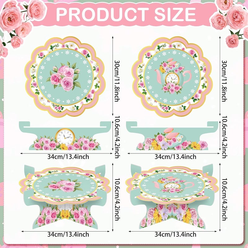 Zopeal 2 Pack Floral Tea Cupcake Stand Party Decorations Tea Theme Cupcake Holder Birthday Cake Holder Flower Teapot Dessert Stand for Birthday Party Baby Shower Wedding Supplies Decoration - Image 2