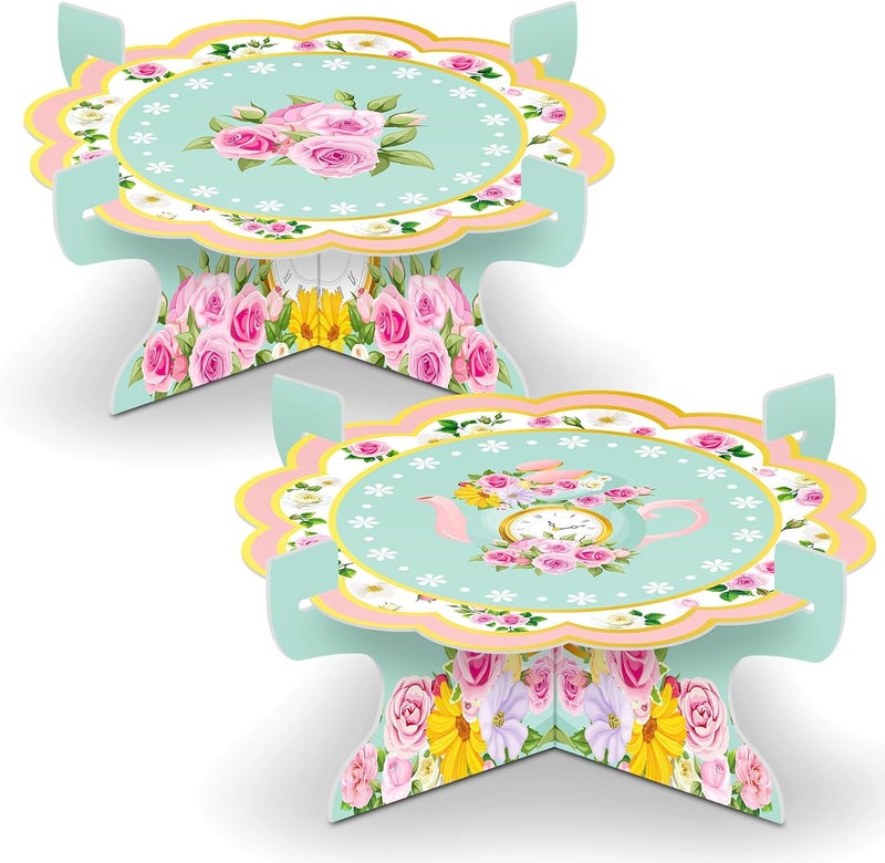 Zopeal 2 Pack Floral Tea Cupcake Stand Party Decorations Tea Theme Cupcake Holder Birthday Cake Holder Flower Teapot Dessert Stand for Birthday Party Baby Shower Wedding Supplies Decoration - Image 1