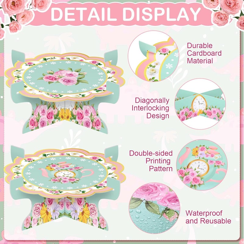 Zopeal 2 Pack Floral Tea Cupcake Stand Party Decorations Tea Theme Cupcake Holder Birthday Cake Holder Flower Teapot Dessert Stand for Birthday Party Baby Shower Wedding Supplies Decoration - Image 3