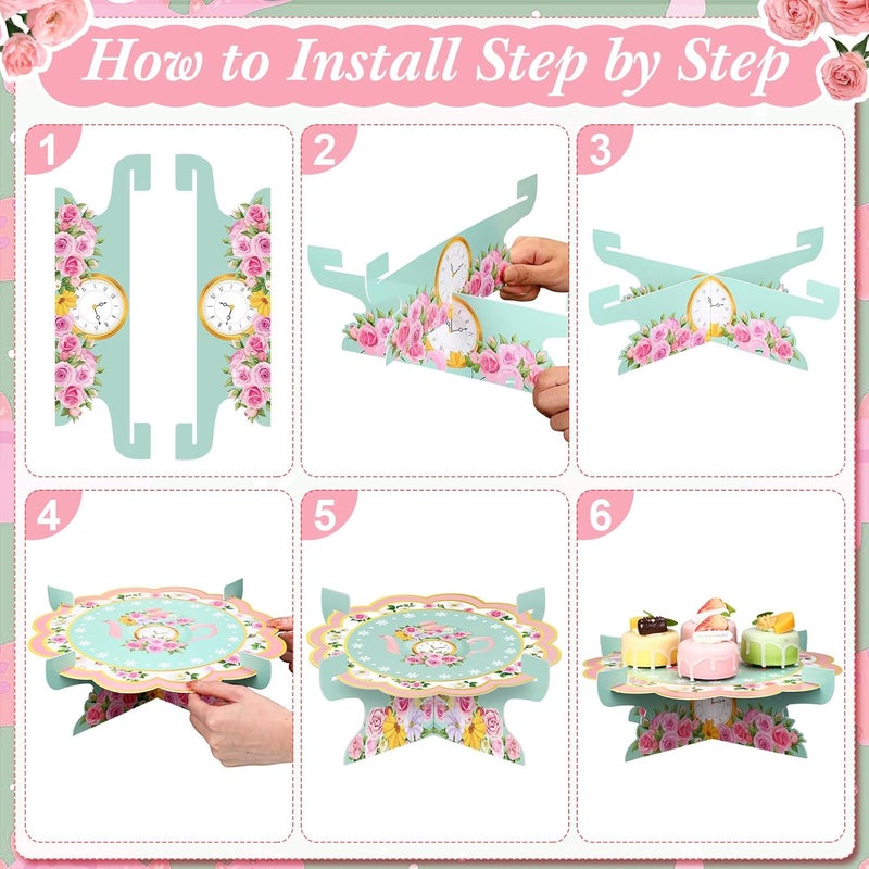 Zopeal 2 Pack Floral Tea Cupcake Stand Party Decorations Tea Theme Cupcake Holder Birthday Cake Holder Flower Teapot Dessert Stand for Birthday Party Baby Shower Wedding Supplies Decoration - Image 4