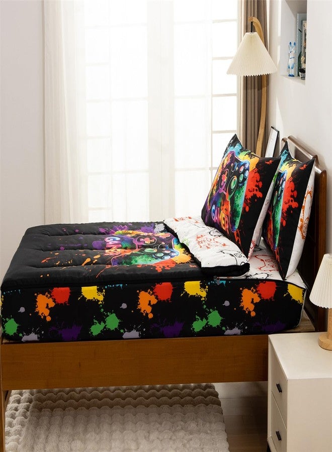 NTBED طقم مفروشات NTBED مطبوع عليه رسومات ألعاب، بسحاب، مقاس مفرد للأطفال الأولاد، خفيف الوزن، مصنوع من الألياف الدقيقة المصبوغة بتقنية التاي داي، يتضمن لحافًا مع ملاءة مثبتة وأغطية وسائد، متعدد الألوان. - Image 3