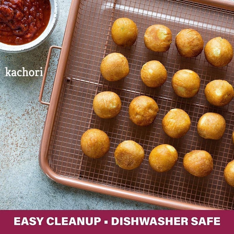 DHAVL Kitchen DeepFried Food Drain Basin Rectangle Crispy Tray Filter Mesh FreshKeeping Basket NonStick Oil Pan Crisping Tray Oven Baking Tray Frying Basket and Baking Sheet - Image 3