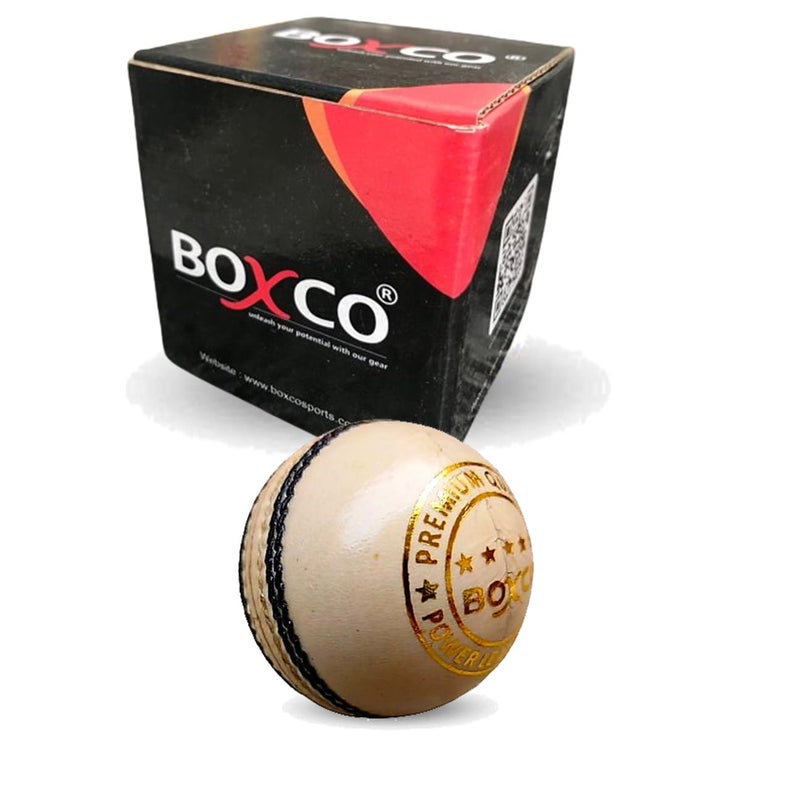 BOXCO كرة كريكيت جلدية مصنوعة يدويًا من باور مكونة من أربع قطع للتدريب، T20، مباريات اليوم الواحد ومباريات الاختبار (باور طبيعي) - Image 1