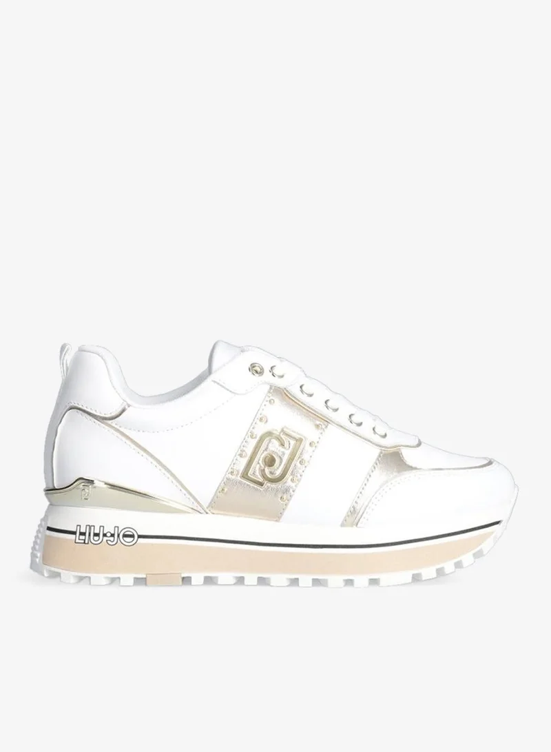 ليو جو أحذية رياضية بيضاء جلدية بمنصة