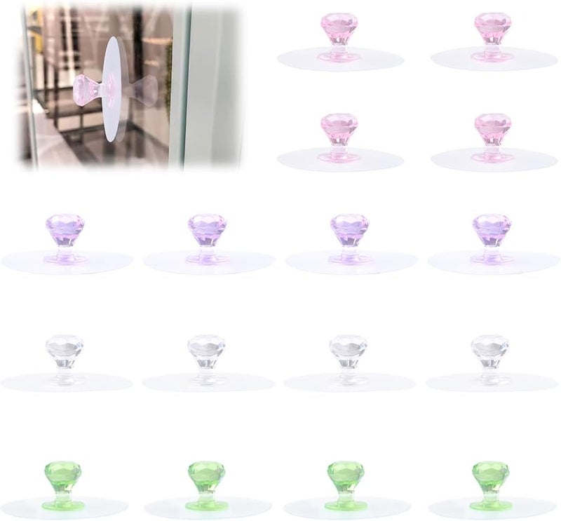 خطافات أكريليك لاصقة متعددة الألوان 16 قطعة على شكل ماسي 6 سم حامل مناشف بدون حفر للأبواب والخزائن - Image 2