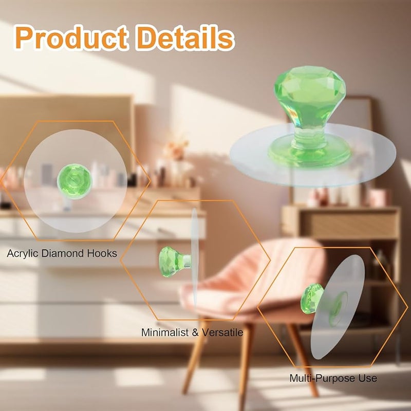 خطافات أكريليك لاصقة متعددة الألوان 16 قطعة على شكل ماسي 6 سم حامل مناشف بدون حفر للأبواب والخزائن - Image 4