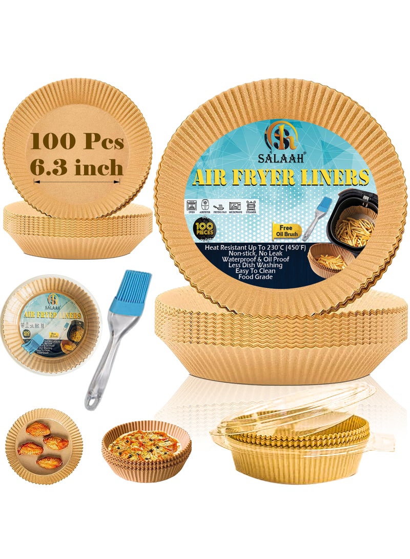 100pcs Air Fryer Disposable Paper Liner 6.3 Inch Parchment Paper for Baking, Non-Stick Air Fryer Liners , Oil-Proof, Food-Grade, Heat Resistant Liners for Air Fryers (Free Oil Brush)  - Image 2