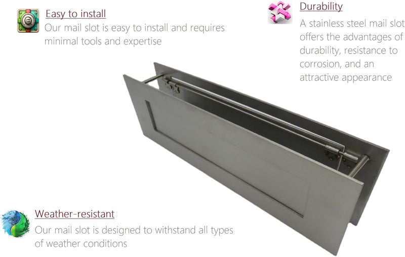 Litlheim Stainless Steel Satin Color 13 x 4 inches for Almost Any Door (Slot Size 9,8 x 2 inches) | Set with Front and Rear Piece and Screws | Easy Installation and Long Lasting… - Image 3
